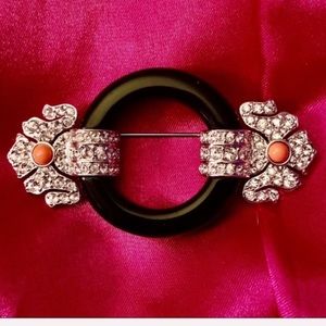 Art Deco Estate Style Brooch  Crystal & Coral by Joan Rivers (Collectors item)